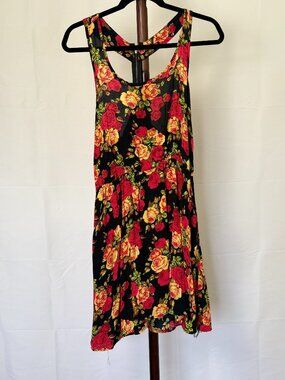 Active | Floral Racerback Dress Black Red Rose Print | Size L